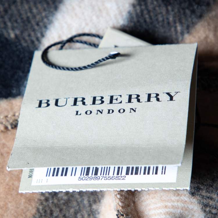 Pre Owned Burberry Beige Nova Check Wool & Cashmere Fringed Short Cape (One Size)