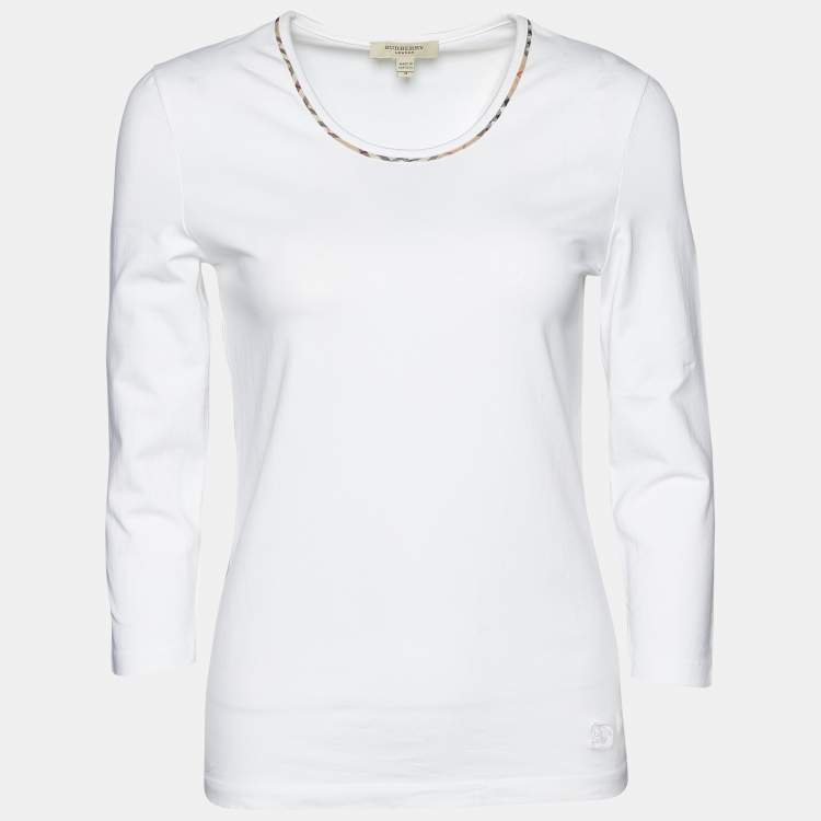 Pre Owned Burberry White Cotton Knit Round Neck T-Shirt S