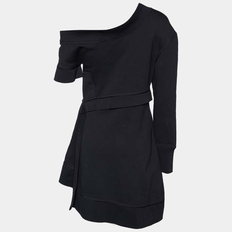 Burberry Black Cotton Knit Asymmetric Mini Dress S Burberry