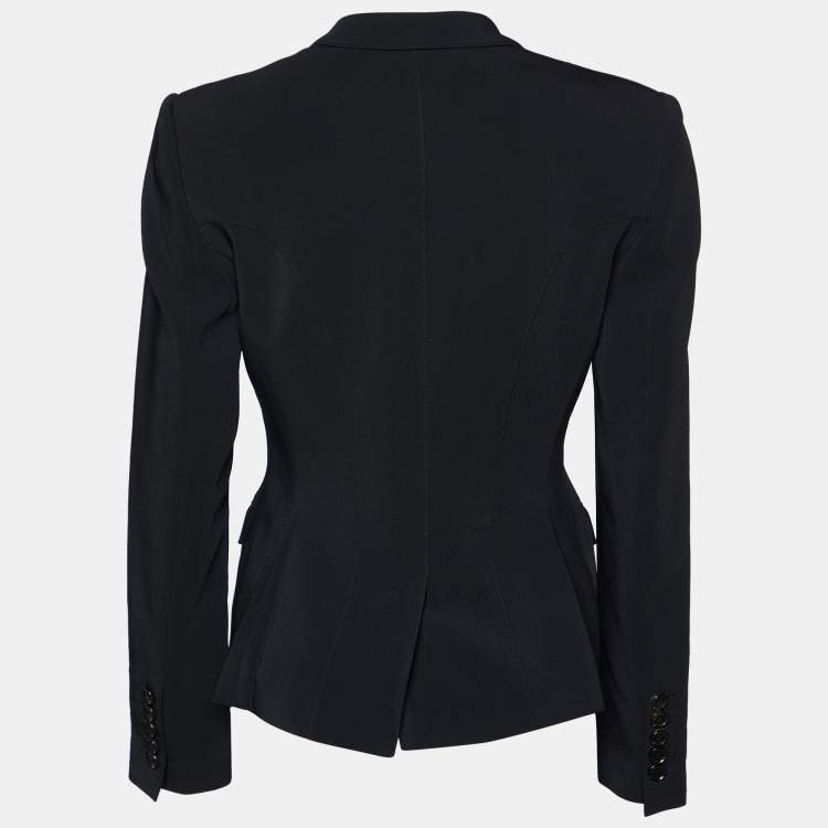 Pre Owned Burberry Black Crepe Buckle Front Blazer S