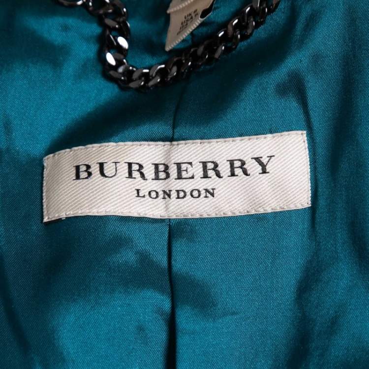 مملوكة مسبقًا Burberry Teal Blue Floral Lace Biker Jacket S