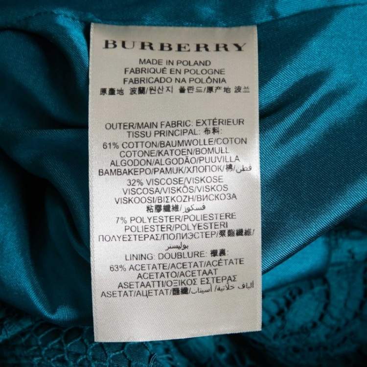 مملوكة مسبقًا Burberry Teal Blue Floral Lace Biker Jacket S