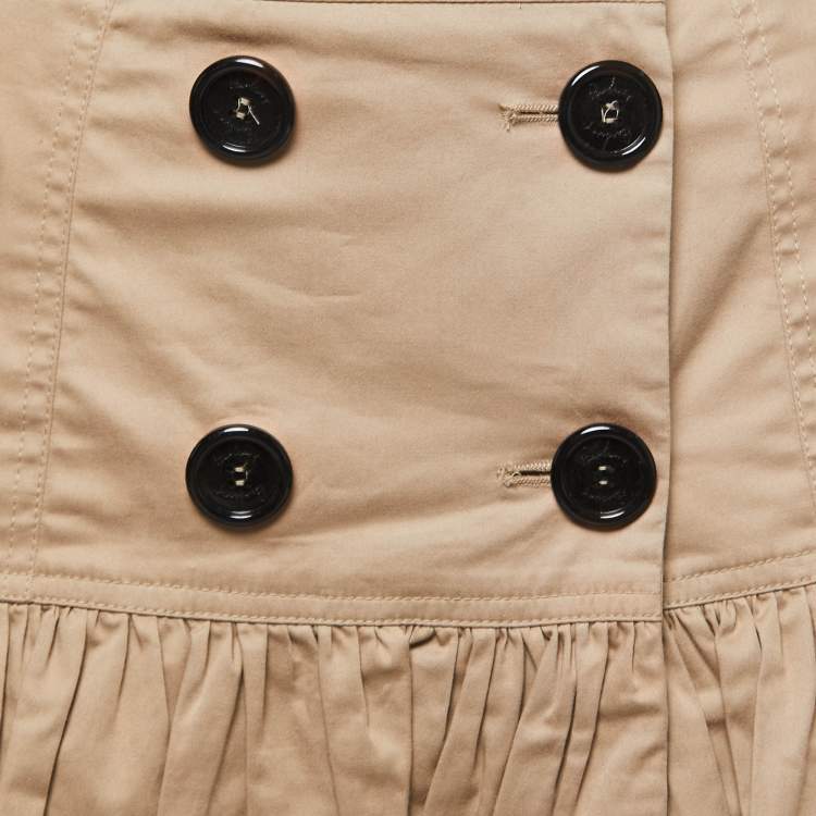Pre Owned Burberry Beige Cotton Button Front Pleated Short Skirt S