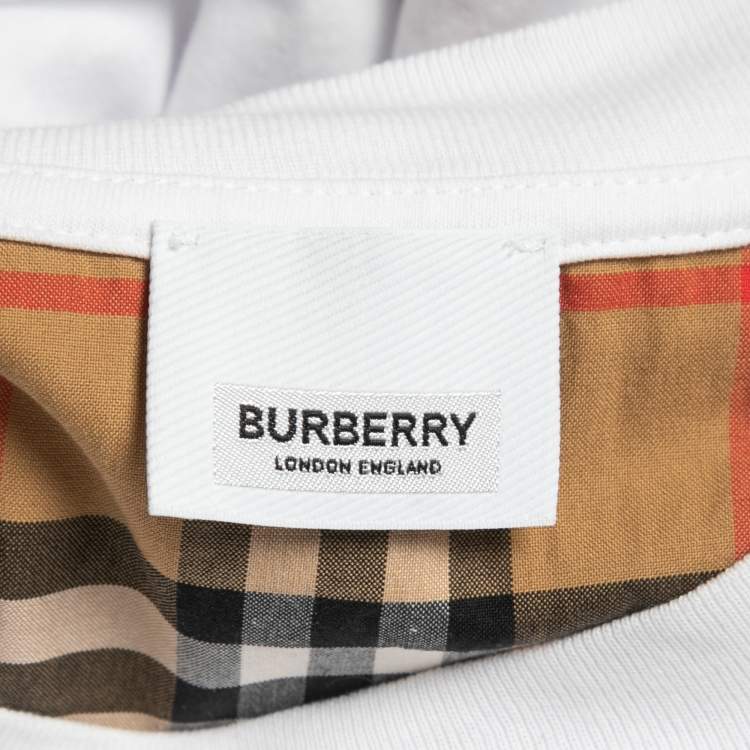 مملوكة مسبقًا Burberry White Cotton Vintage Checked Half Sleeve T-Shirt M