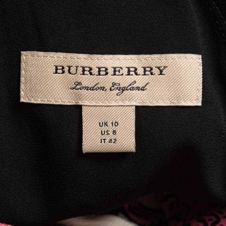Pre Owned Burberry Pink Printed Silk V-Neck Long Dress M