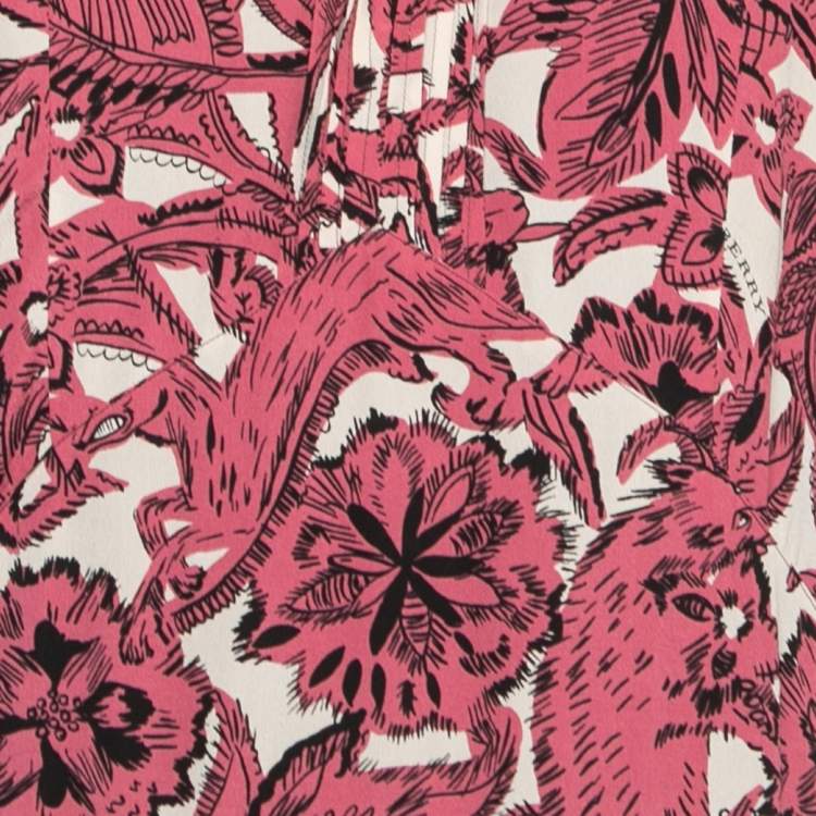 Pre Owned Burberry Pink Printed Silk V-Neck Long Dress M