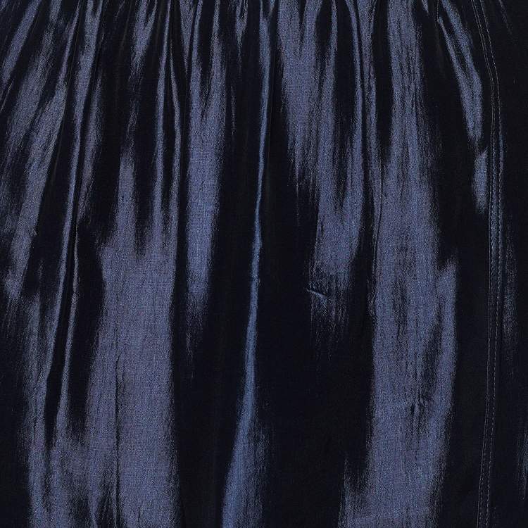 Pre Owned Burberry Navy Blue Silk Blend Textured Hem Detail Mini Skirt S