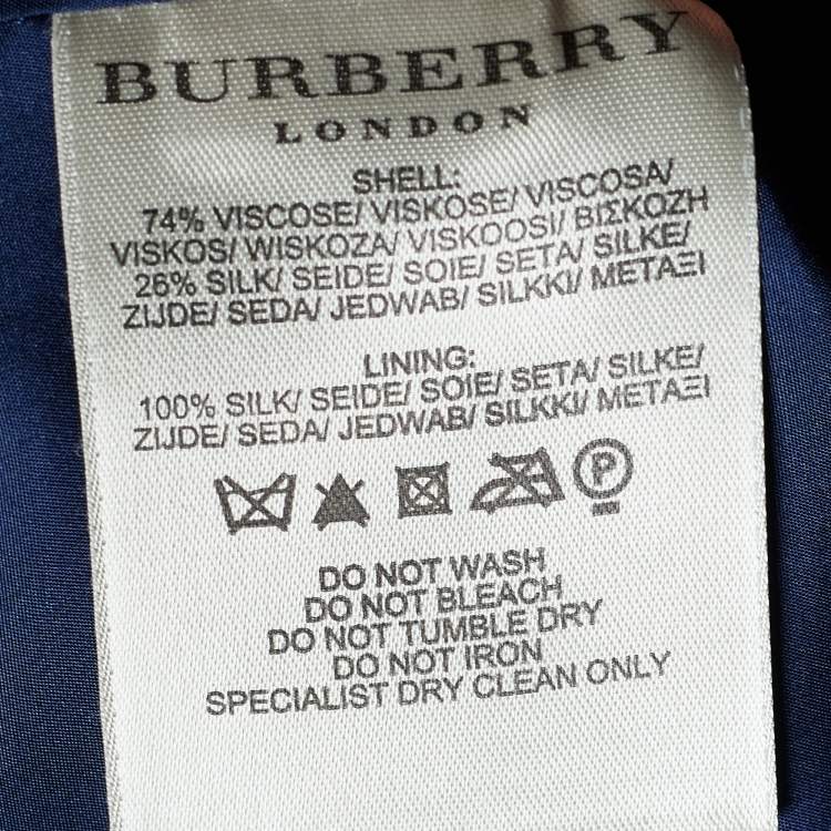 Pre Owned Burberry Navy Blue Silk Blend Textured Hem Detail Mini Skirt S