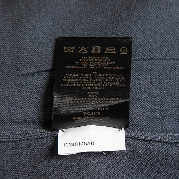 مملوكة مسبقًا Burberry Grey Wool Knit Silk Trimmed Button Front Cardigan M