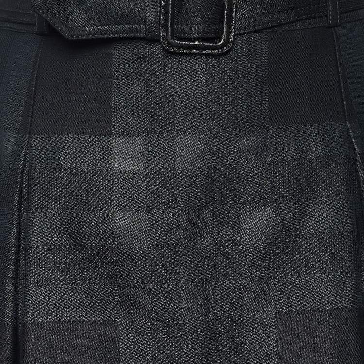 Pre Owned Burberry Charcoal Grey Checkered Wool Blend Belted Mini Skirt S