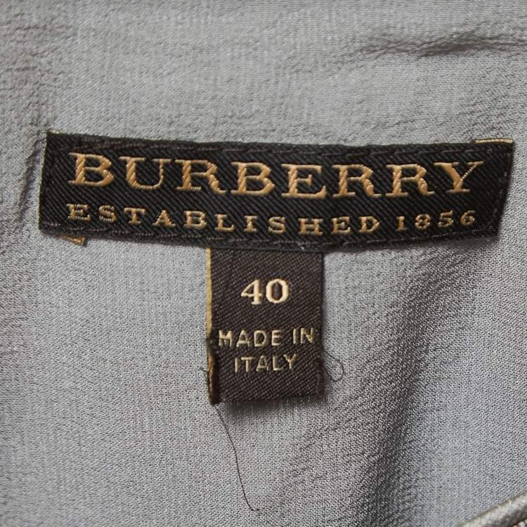 Pre Owned Burberry Grey Silk Ruched Knee Length Skirt S