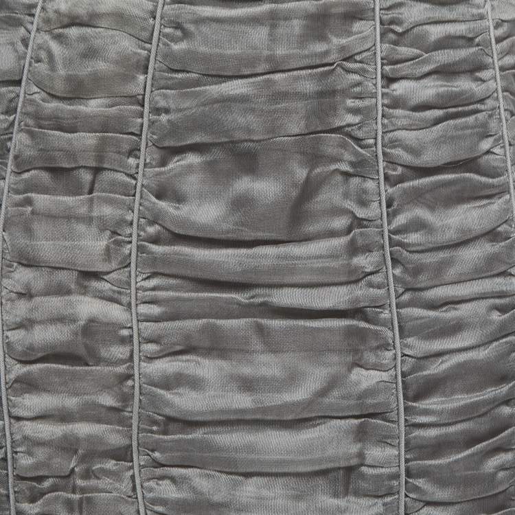 Pre Owned Burberry Grey Silk Ruched Knee Length Skirt S