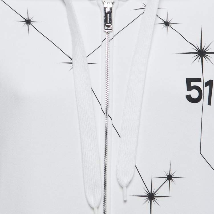 Pre Owned Burberry White Orion Print Cotton Zip-Up Hoodie M