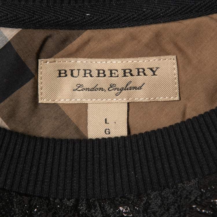 Pre Owned Burberry Black Floral Jacquard Contrast Jersey T-Shirt L