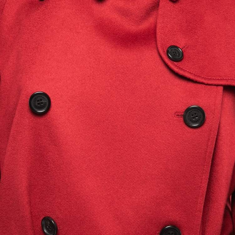 Pre Owned Burberry Red Cashmere Belted Trench Coat M