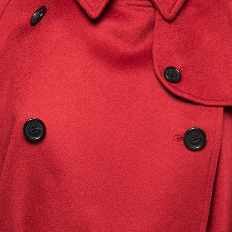 Pre Owned Burberry Red Cashmere Belted Trench Coat M
