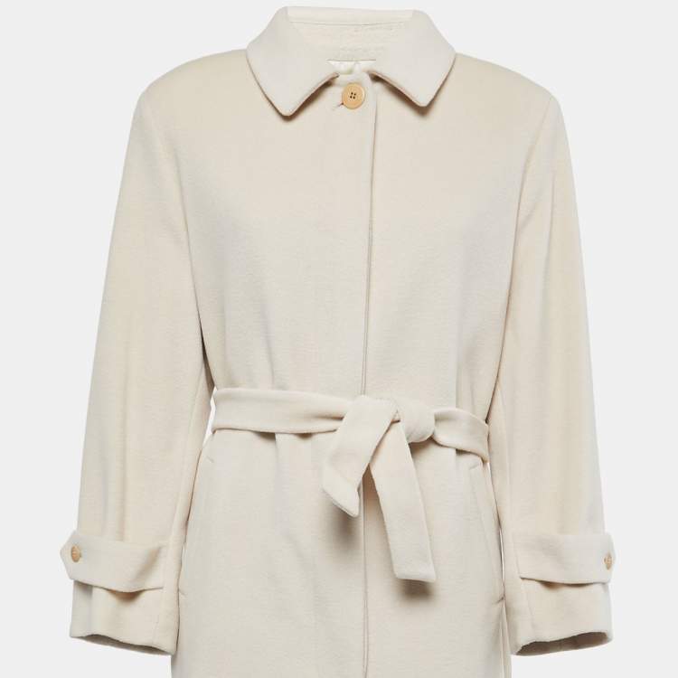 مملوكة مسبقًا Burberry Cream Wool & Cotton Belted Long Coat M