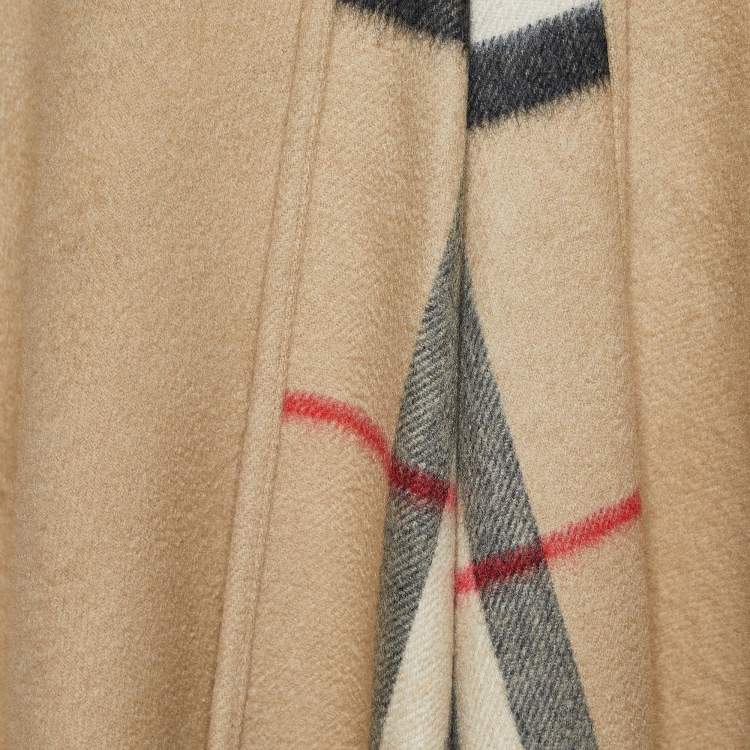 Pre Owned Burberry Beige Cashmere & Wool Fringed Long Poncho (One Size)