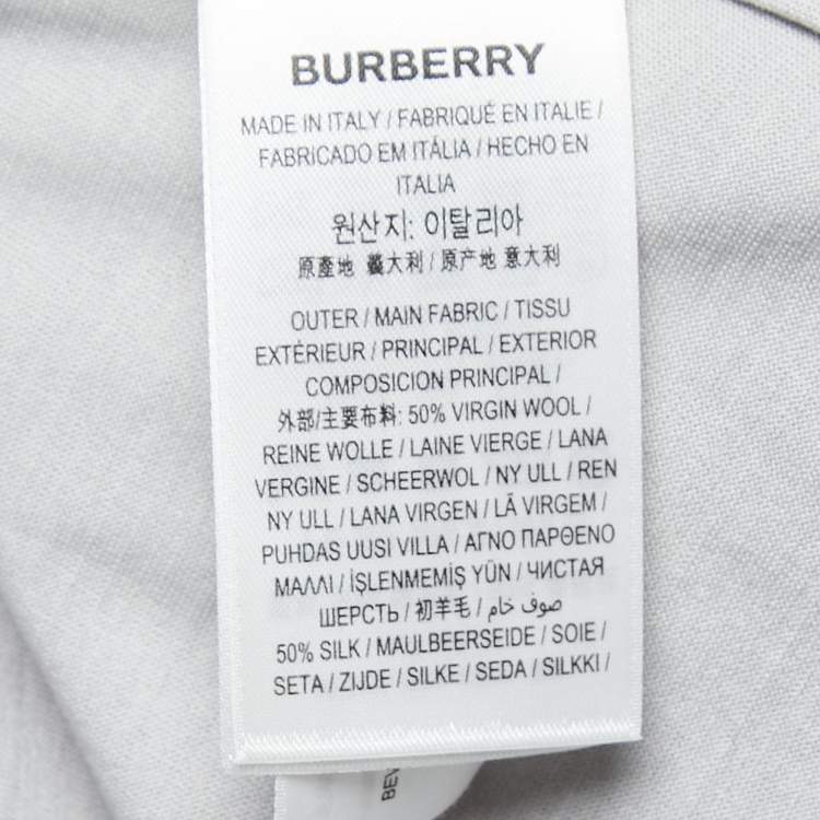 Pre Owned Burberry Grey Wool & Silk Jersey Striped Detail Button Front T-Shirt XS