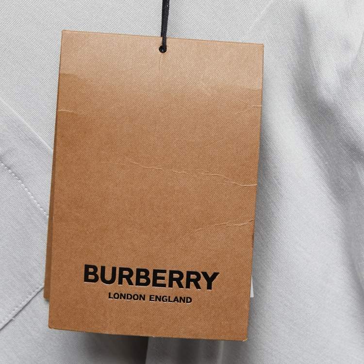Pre Owned Burberry Grey Wool & Silk Jersey Striped Detail Button Front T-Shirt XS