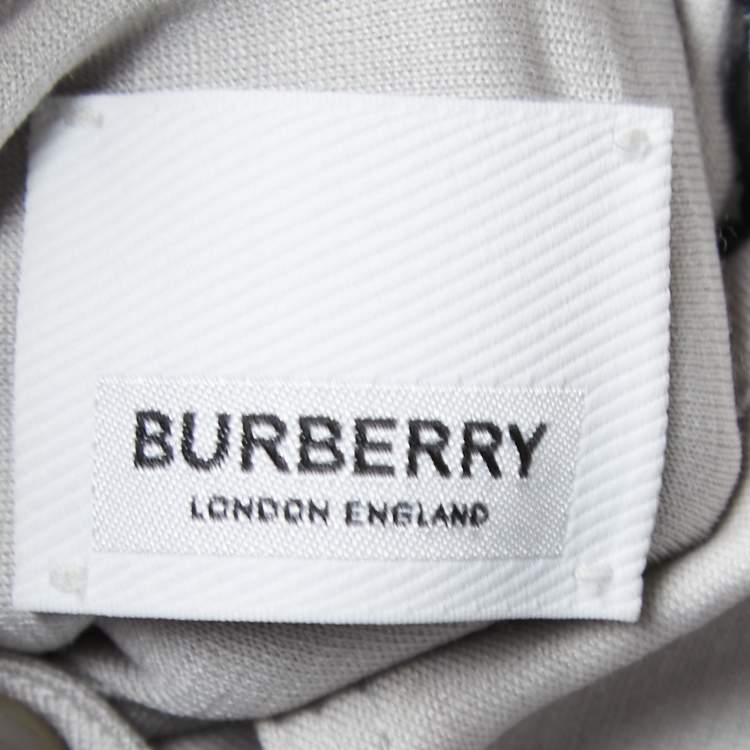 Pre Owned Burberry Grey Wool & Silk Jersey Striped Detail Button Front T-Shirt XS