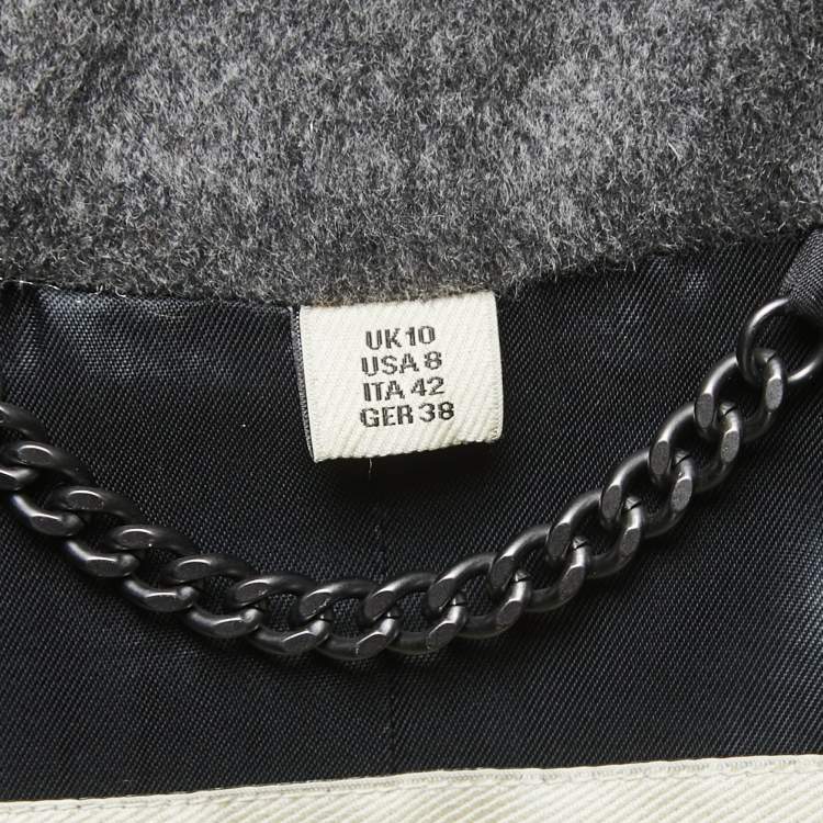 Pre Owned Burberry Grey Wool Belted Flared Trench Coat M