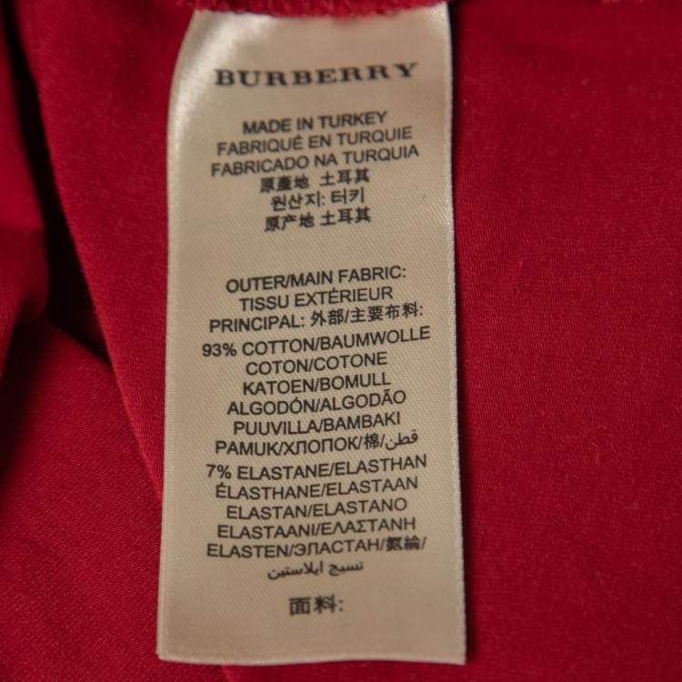 Pre Owned Burberry Brit Red Cotton Check Detail Crew Neck Long Sleeve T-Shirt XS