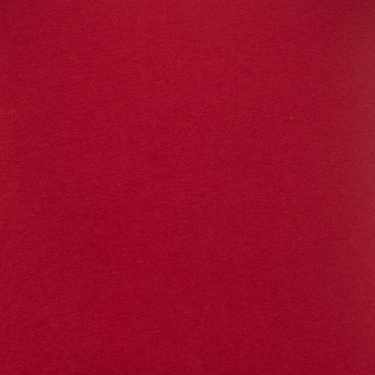 Pre Owned Burberry Brit Red Cotton Check Detail Crew Neck Long Sleeve T-Shirt XS