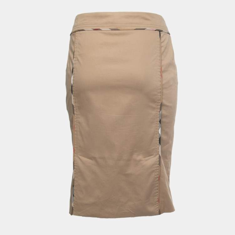 Pre Owned Burberry Beige Cotton Knee-Length Skirt S
