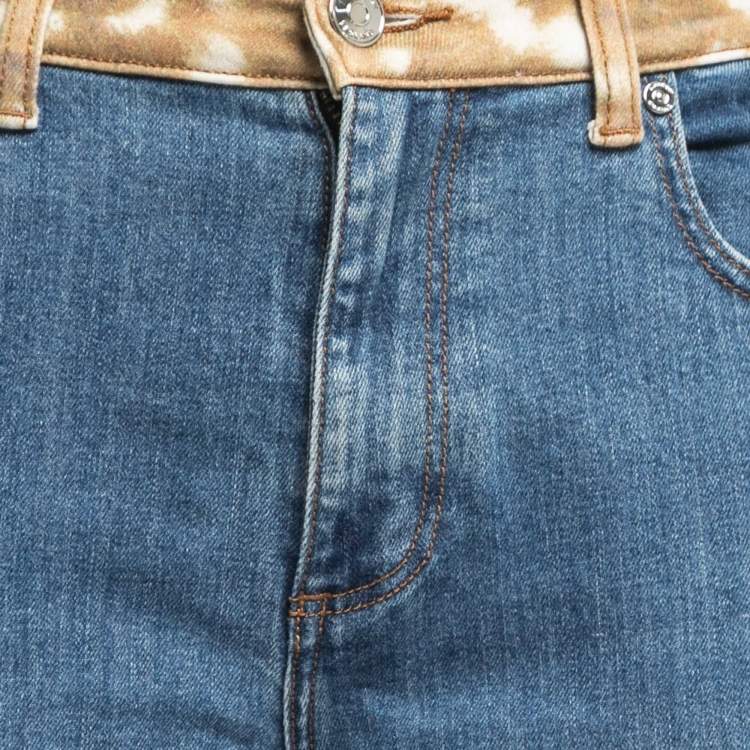 Pre Owned Burberry Blue Denim Animal Print Waist Detail Jeans M Waist 28"