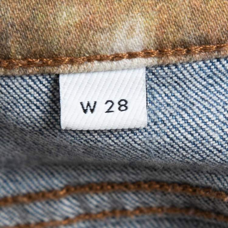 Pre Owned Burberry Blue Denim Animal Print Waist Detail Jeans M Waist 28"