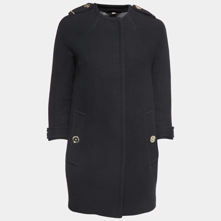 Pre Owned Burberry Black Wool Round Neck Coat XS