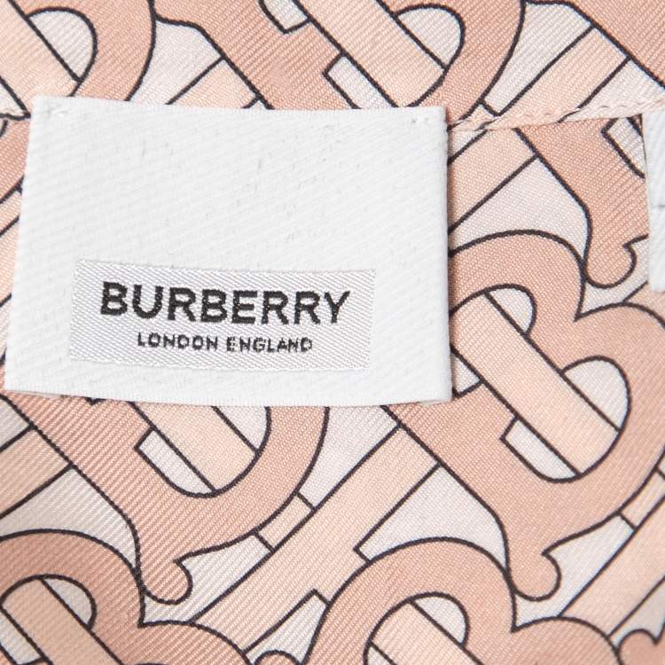 Pre Owned Burberry Pink Tb Monogram Printed Silk Shirt M