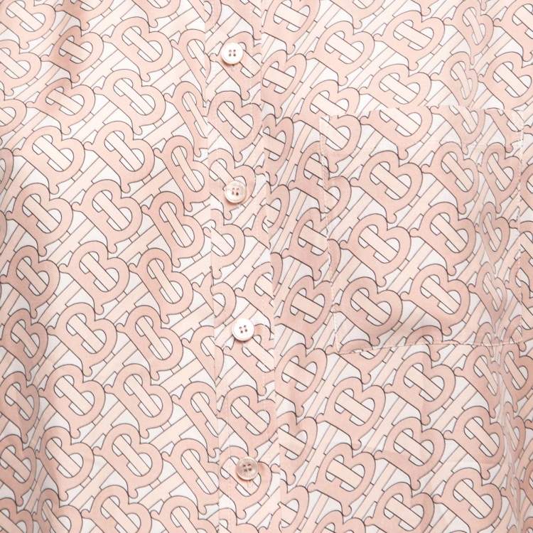 Pre Owned Burberry Pink Tb Monogram Printed Silk Shirt M