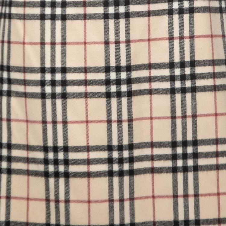 Pre Owned Burberry Vintage Beige Nova Check Wool Knee-Length Skirt XL