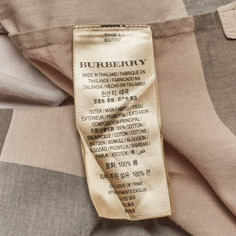 Pre Owned Burberry Pale Grey Checked Cotton Belted Shirt Dress M