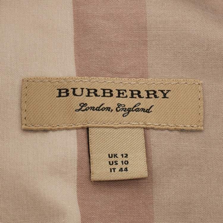 Pre Owned Burberry Pale Grey Checked Cotton Belted Shirt Dress M