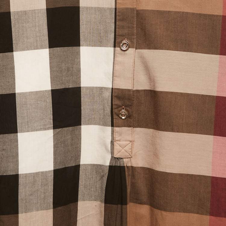 Pre Owned Burberry Brown Checked Cotton Belted Shirt Dress M