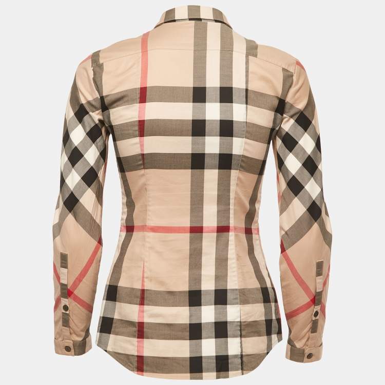 Pre Owned Burberry Beige Checked Cotton Buttoned Shirt XXS