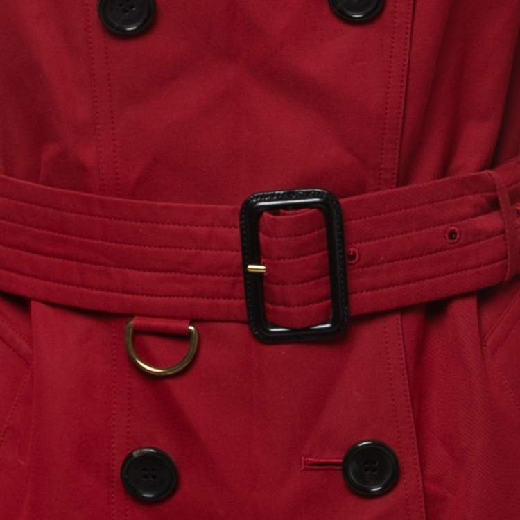 Pre Owned Burberry Red Cotton Double-Breasted Short Trench Coat M