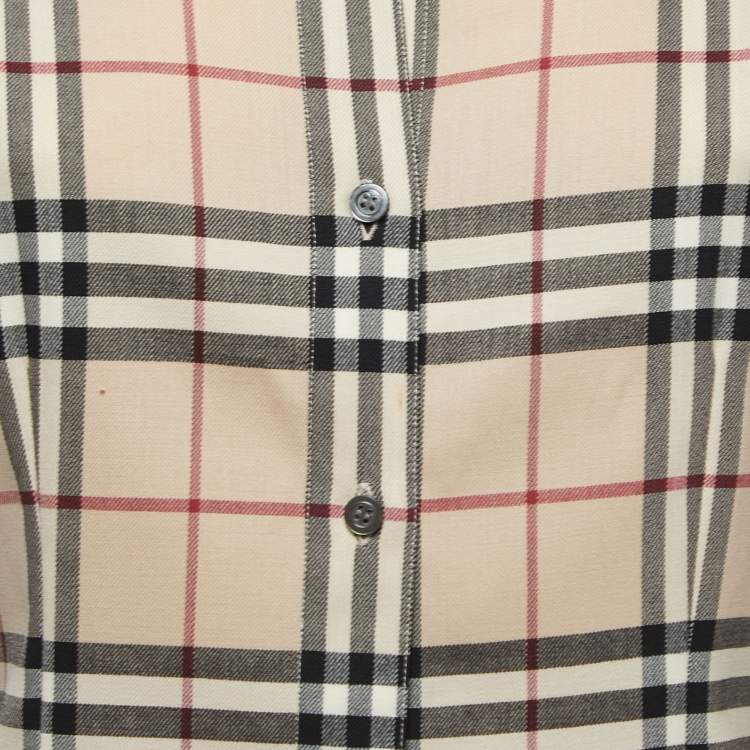 مملوكة مسبقًا Burberry Beige Checked Wool Button Front Shirt S