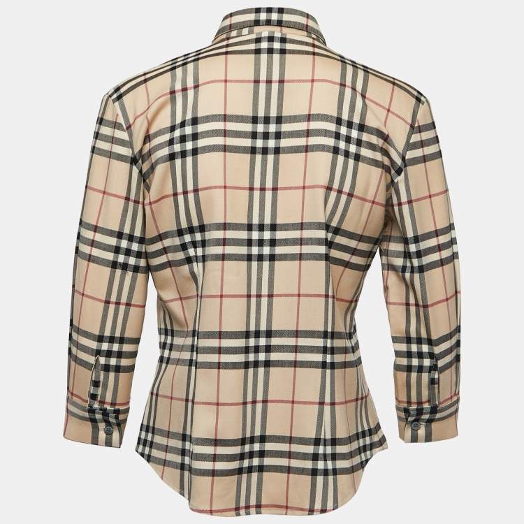 مملوكة مسبقًا Burberry Beige Checked Wool Button Front Shirt S