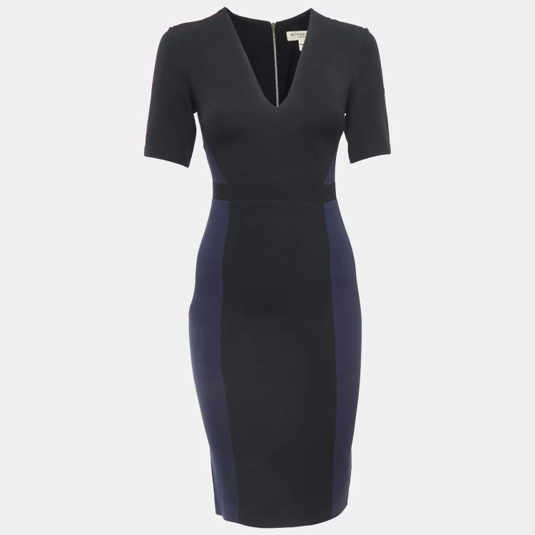 مملوكة مسبقًا Burberry Black/Navy Blue Crepe V-Neck Short Dress XS