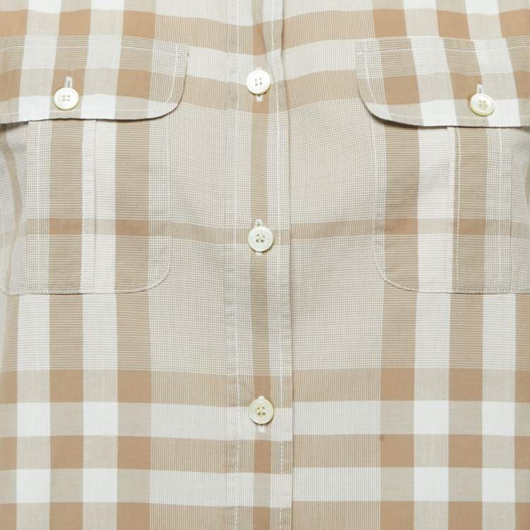 Pre Owned Burberry Brown Plaid Cotton Button Front Sleeveless Shirt M