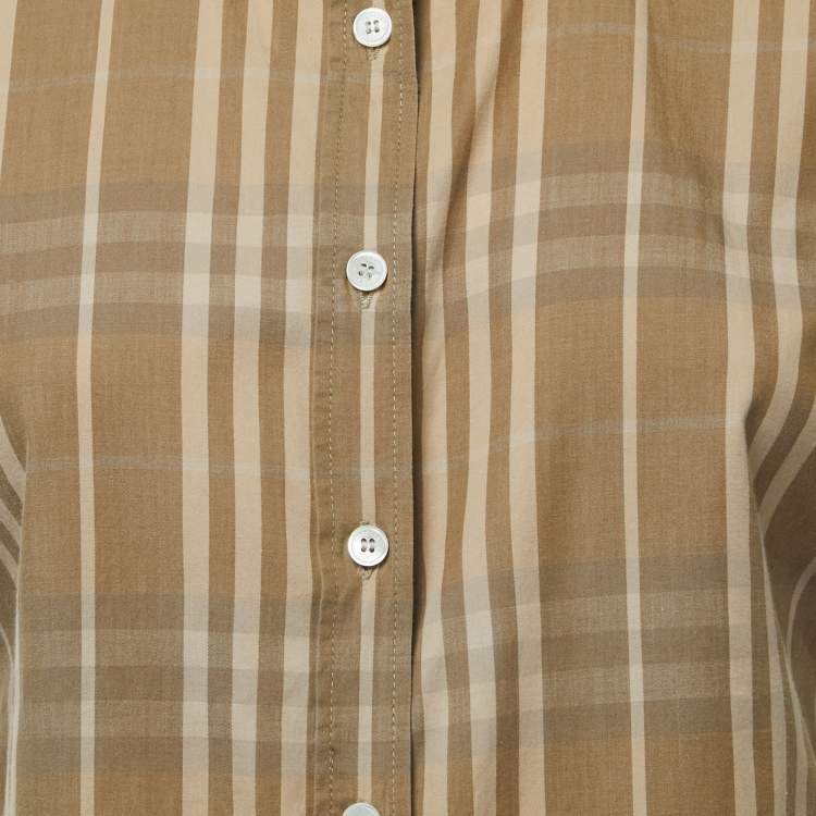 Pre Owned Burberry Brown Striped Cotton Button Front Half Sleeve Shirt M