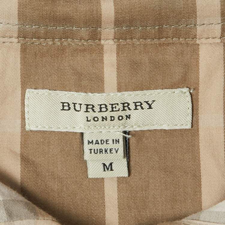 Pre Owned Burberry Brown Striped Cotton Button Front Half Sleeve Shirt M