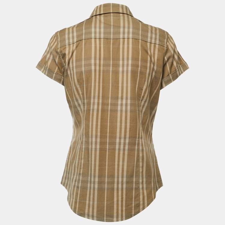 Pre Owned Burberry Brown Striped Cotton Button Front Half Sleeve Shirt M