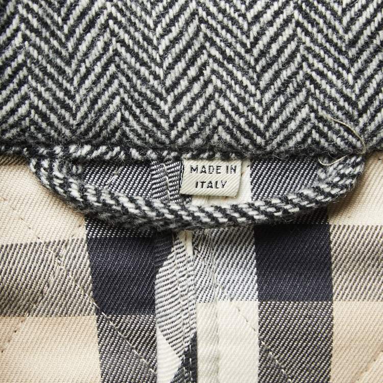Pre Owned Burberry Black Patterned Wool Zip Front Belted Jacket S
