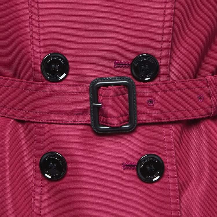Pre Owned Burberry Dark Pink Silk Blend Double Breasted Trench Coat S
