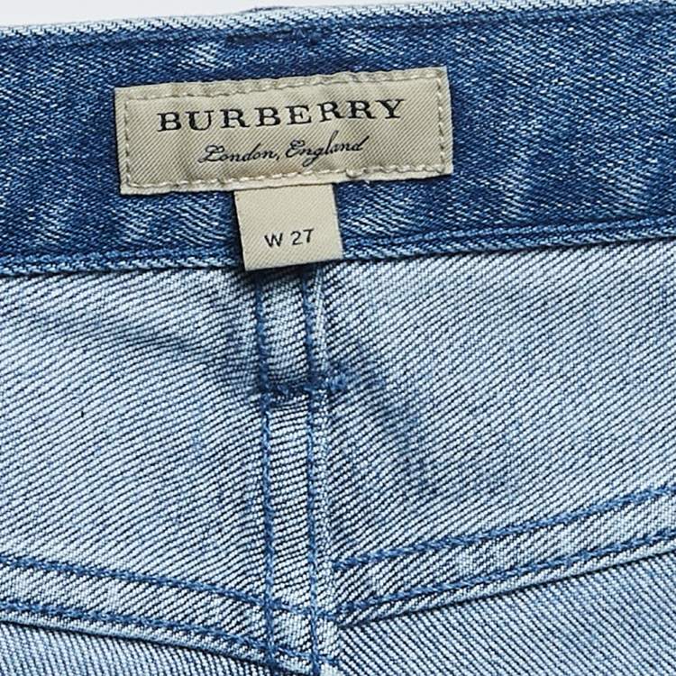Pre Owned Burberry Blue Washed Denim Slim Crop Jeans S Waist 27"